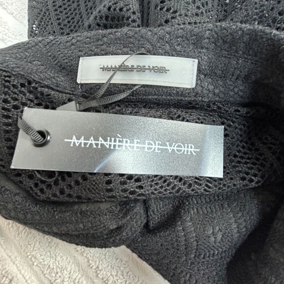 Manière De Voir Mens Black Sheer Pattern Short Sleeve Button-Up Shirt Large New - Picture 3 of 7